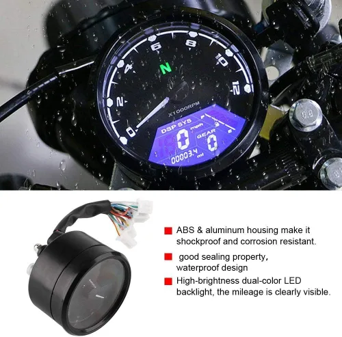 Vista 2 de Acouto Velocímetro tacómetro para motocicleta 12000RPM universal motocicleta retroiluminación LED tacómetro digital velocímetro medidor MPH DC 12V