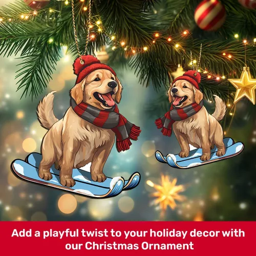 Vista 7 de Adornos de Navidad de madera de Golden Retriever impresos en 2 lados 2024, recuerdo para mujeres, hombres y amigos, adornos de árbol de Navidad