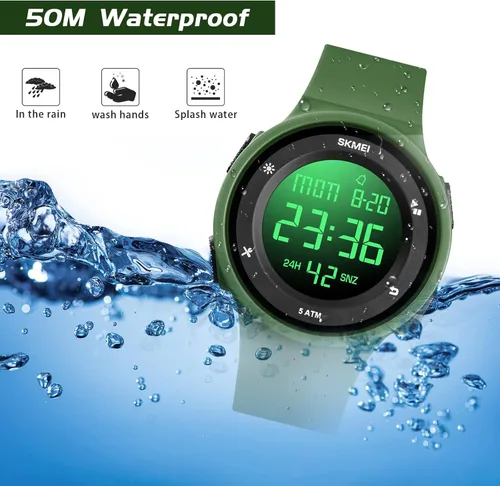 Vista 6 de SKMEI Reloj digital para hombre, reloj deportivo digital, resistente al agua, para hombre, con cronómetro, alarma, cuenta regresiva, doble hora