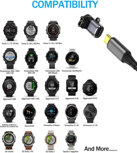 Vista 8 de Adaptador de cable de carga USB C a Garmin Watch, paquete de 4, cable de carga Garmin tipo C para Fenix 9 8 7 6 Pro Solar, Vivoactive 6 5 4S, Venu 3