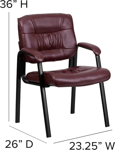 Vista 2 de EMMA + OLIVER Silla de recepción ejecutiva LeatherSoft Borgoña con marco de metal negro Marco Leathersoft burdeos/negro