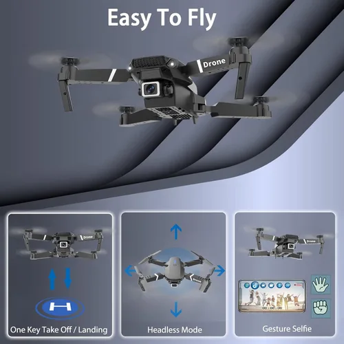 Vista 3 de MOCVOO Dron con cámara dual para adultos y niños, cuadricóptero RC plegable para principiantes, dron de juguete, video FPV 1080P, 3