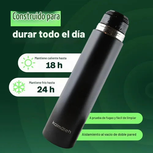 Vista 7 de Kalmateh Yerba Mate Gourd 8oz y botella aislada al vacío de 33.8 fl oz, incluye vaso mate, frasco de doble pared, popote bombilla, cepillo de Negro