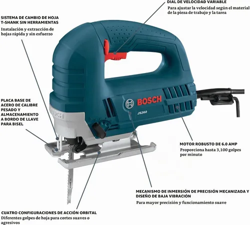 Vista 2 de BOSCH JS260 - Sierra de calar con mango superior de 120 voltios, azul, 6.0 amperios