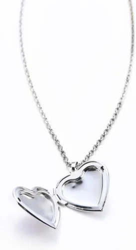 Vista 3 de Collar con medallón de corazón de unicornio Colgante de animal con purpurina brillante Almacenamiento interior secreto Cadena de tono plateado