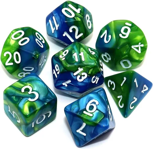 Vista 6 de DND - Juego de dados de nebulosa negra mezcla azul oscuro para Dungeon and Dragons D&D RPG juegos de rol, 7 dados poliédricos con bolsa de dados