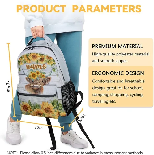 Vista 3 de PAKKITOP Highland Cow - Mochila para adolescentes y mujeres, mochila escolar de 16 pulgadas, mochila escolar de gran capacidad para estudiantes