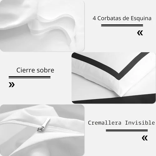 Vista 4 de OSVINO Juego de funda nórdica de hotel doble, ropa de cama suave y Negro