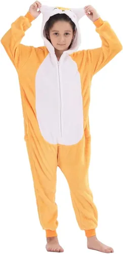 Vista 6 de HIBCIGA Disfraz de mameluco para niños, cosplay de animales para niños y niñas, Halloween cálido de felpa de una pieza