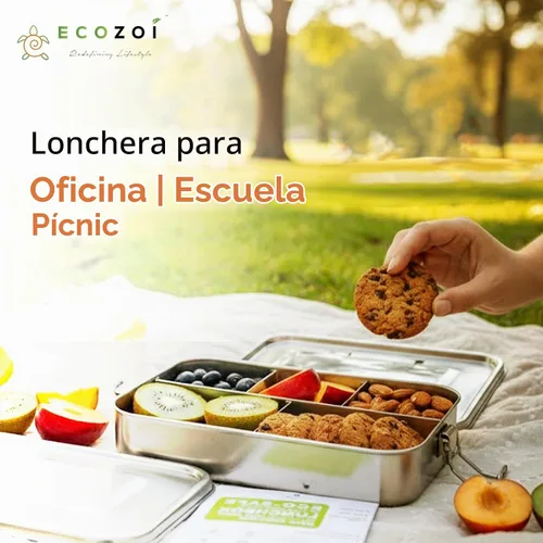 Vista 4 de ecozoi - Lonchera Bento de acero inoxidable con 5 compartimentos para adultos y niños, recipiente de metal a prueba de fugas de 50 onzas con taza