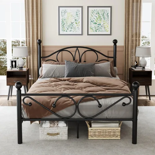 Vista 10 de erosoei Base de cama matrimonial completa de metal con espacio de almacenamiento, base de cama de acero de 74.8 pulgadas con almohadillas