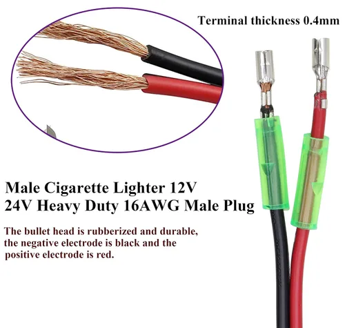 Vista 6 de Paquete de 2 adaptadores de enchufe macho de encendedor de cigarrillos de 12 voltios con cable de cables de luz LED y cable de 16 AWG para enchufe