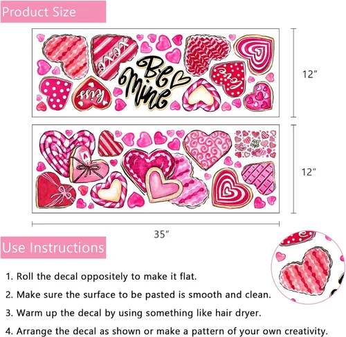 Vista 2 de Yovkky Calcomanías de pared de corazón para el día de San Valentín, diseño de corazones rosados y rojos, diseño de lunares, decoración