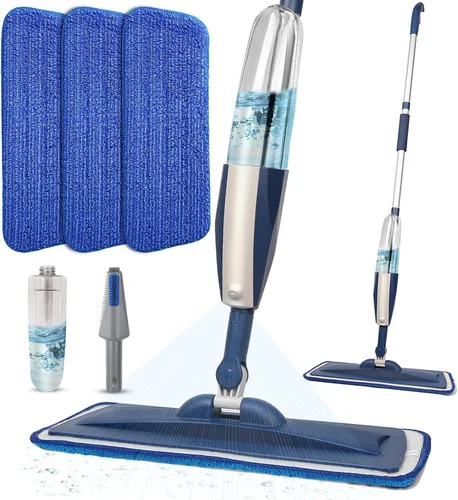 Vista 10 de Trapeadores para limpieza de suelos con rociador húmedo con botella recargable de 14 onzas y 2 almohadillas de microfibra lavables, uso doméstico