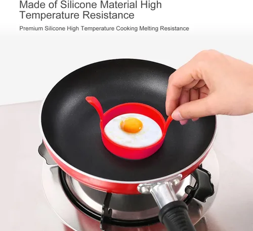 Vista 2 de 4 piezas de anillos de huevo de silicona, moldes antiadherentes redondos para desayuno, herramienta de molde para el hogar, anillos de cocina, molde