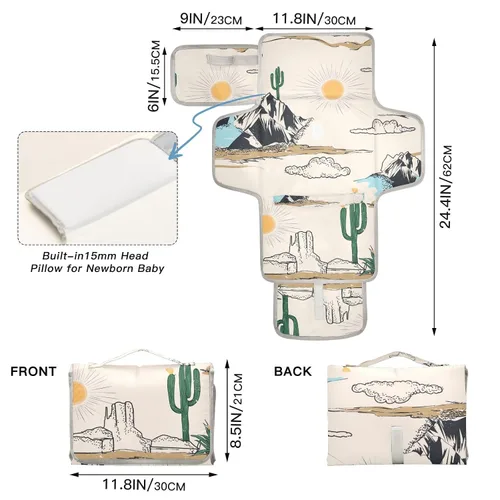 Vista 4 de Cambiador de pañales Western Desert Landscape Embrague de pañales portátil con almohada incorporada Cambiador de viaje para bebé con bolsillo