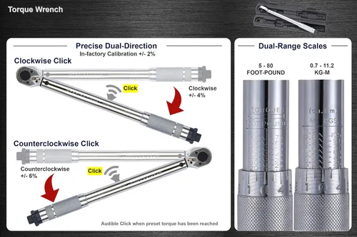 Vista 2 de Llave dinamométrica de clic de doble dirección con accionamiento de 3/8" 5-80 ft-lb (1.5-24.7 lbs-m)