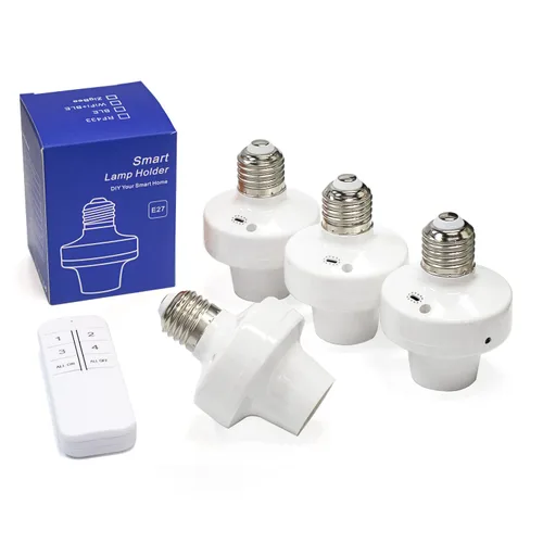 Vista 10 de QIACHIP Adaptador de enchufe de luz de control remoto E26 E27, soporte de luz inteligente ZigBee compatible con control de voz Alexa Echo, requiere