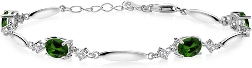 Vista 71 de Gem Stone King 925 Sterling Silver Gemstone Birthstone and White Created Sapphire Tennis Bracelet For Women Oval 7X5MM and 2MM 6 Inch + 1 Inch