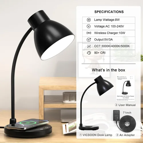 Vista 9 de Lámpara LED de escritorio para oficina en casa con cargador Negro