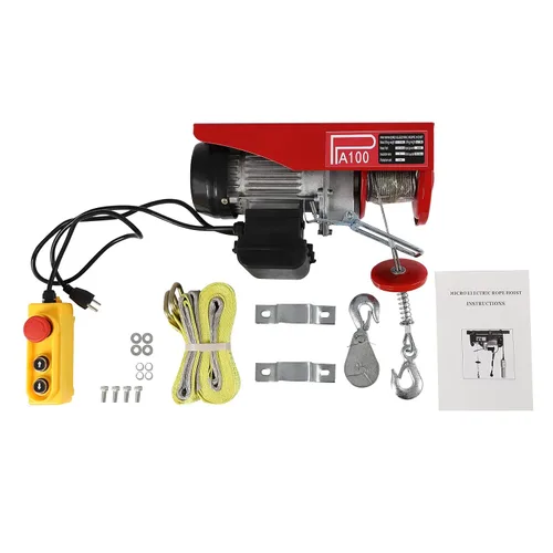 Vista 7 de Polipasto eléctrico de 220 libras, cabrestante eléctrico de 110 V con control remoto con cable de eslingas simples/dobles, elevación eléctrica
