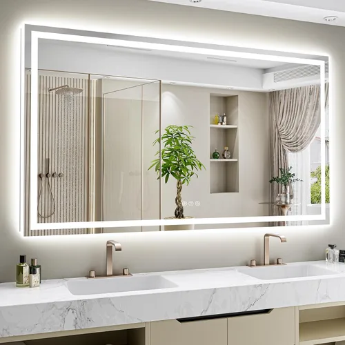 Vista 38 de Espejo de baño LED de 24x30 pulgadas con luces, espejo de tocador frontal y retroiluminado para pared de baño con 3 colores, regulable