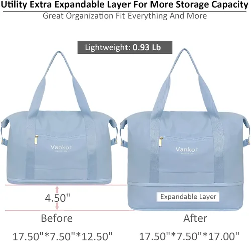 Vista 2 de Vankor - Bolsa de lona para viajes, impermeable, bolsa de viaje portátil para mujer, Azul, Elegante