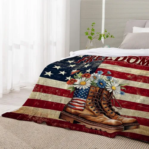 Vista 12 de YeeJu Manta de bandera estadounidense para bebé, patriótica para el 4 de julio, Día de los Caídos, 4 de julio, manta de forro polar para niños