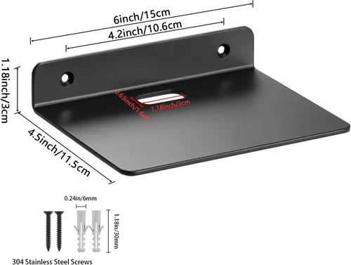 Vista 3 de Pequeño estante flotante – 6 pulgadas, soporte de pared de metal negro, estantes flotantes de pared para router, cámara, plantas, baño, cocina