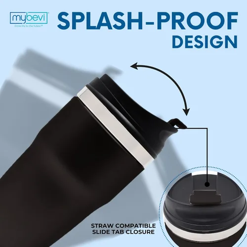 Vista 3 de MyBevi Retro Wave - Vaso aislado de acero inoxidable al vacío de triple capa para café y té, tapa resistente a derrames, 12 onzas, negro