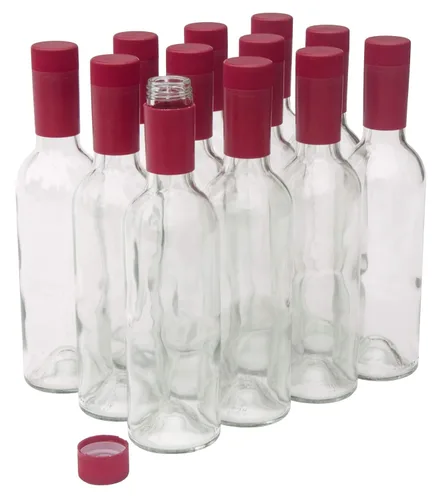 Vista 2 de North Mountain Supply Botellas de vino Burdeos de vidrio transparente de 12.7 fl oz con cápsulas negras Twist-N-Seal - Caja de 12