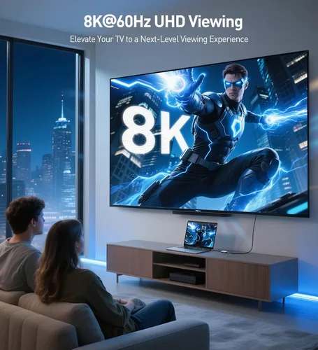 Vista 6 de Cable Matters Adaptador USB C a HDMI 2.1 de 48 Gbps con carga de 140 W 8K @60Hz / 4K @240Hz HDR, para macOS y Windows, sin VRR, adaptador