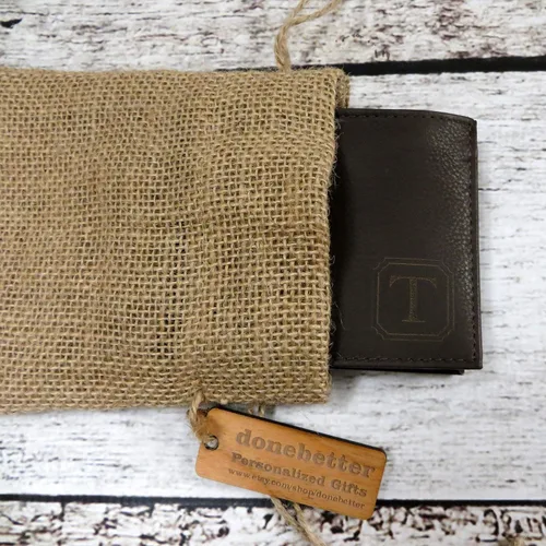 Vista 2 de Cartera personalizada de cuero marrón genuino de dos pliegues marrón