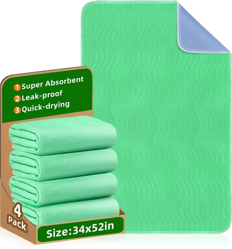 Vista 8 de Almohadillas de cama lavables impermeables para incontinencia: 1 paquete, 34 "x 52" absorción extra pesada, almohadillas reutilizables de secado