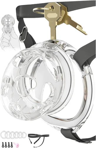 Vista 10 de Chastity Cage - Jaula de castidad para macho, jaula plana de castidad de silicona suave con cinturón de castidad ajustable, bloqueo invisible y 6