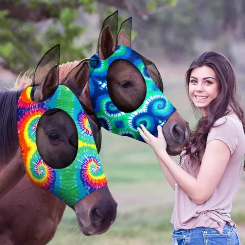 Vista 9 de Weewooday 2 máscaras de mosca de caballo para caballos, máscaras suaves para orejas, máscara suave y elástica con protección UV