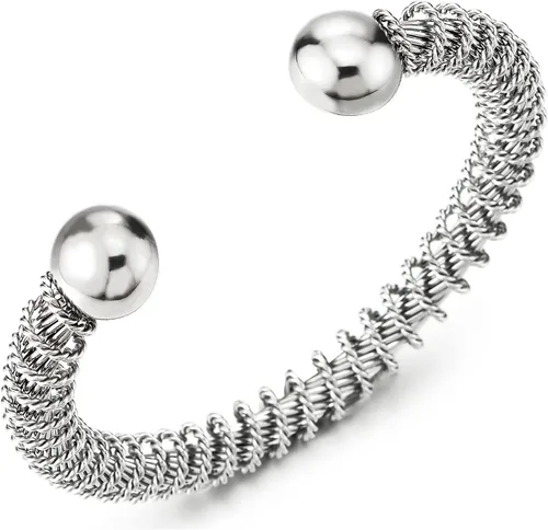 Vista 12 de Pulsera de acero inoxidable trenzada COOLSTEELANDBEYOND elástica ajustable para hombre y mujer