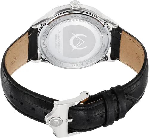Vista 2 de Alexander Reloj analógico de cuarzo para hombre con correa A103-01, NegroPlata, Correa