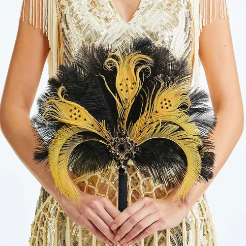 Vista 11 de BABEYOND Bouquet de novia vintage con plumas de avestruz de los años 1920, abanico de plumas de avestruz con cristal, ramo de novia de los años 20