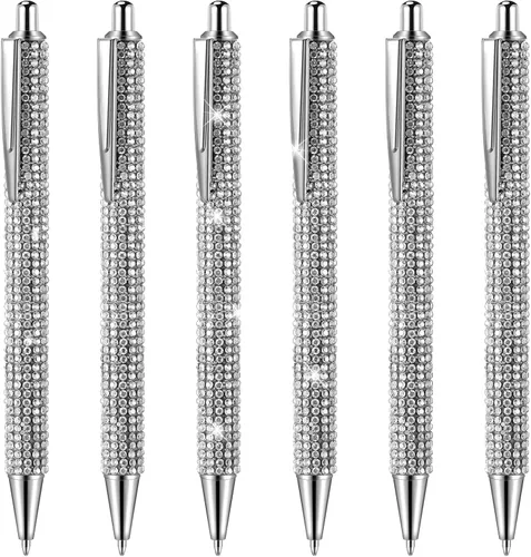 Vista 8 de Jeyiour 6 Bolígrafos Bling Lindos de Diamante con Rinstones de Boda, Bolígrafos Metálicos Retráctiles de Cristal Brillantes para Mujeres, Bolígrafo