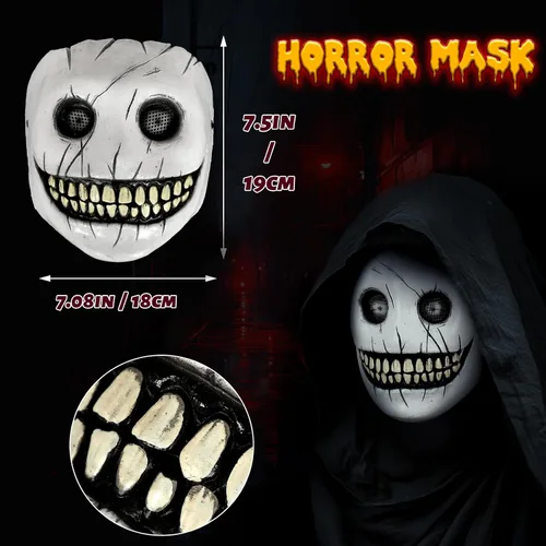 Vista 6 de UQJE Máscara de demonio sonriente de terror aterrador, máscara espeluznante de Halloween