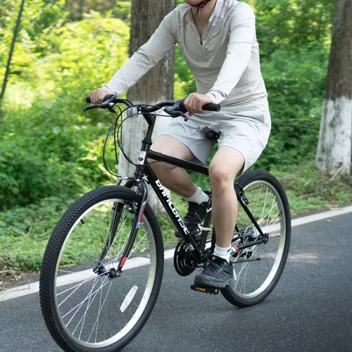 Vista 2 de HILAND 24 Bicicleta de montaña de 26 pulgadas para hombres o mujeres, cuadro de acero de alto carbono de 18 velocidades, bicicleta MTB de ciclismo