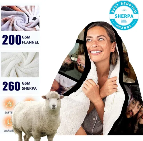 Vista 2 de DayOfShe Manta de fotos de forro polar Sherpa gruesa personalizada para regalos de novia, novio, mantas cálidas de sherpa personalizadas para sofá