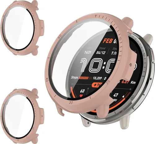Vista 13 de Rc-Z Paquete de 2 fundas protectoras de pantalla para reloj inteligente Amazfit Active 2, parachoques de policarbonato duro, película de vidrio
