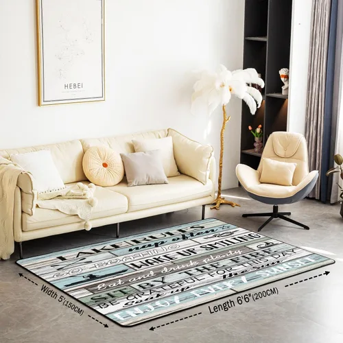 Vista 2 de Lake House - Alfombra rústica de 3 x 5 pies para niños, para sala de estar, para niños y niñas, decoración de reglas del lago, alfombra decorativa
