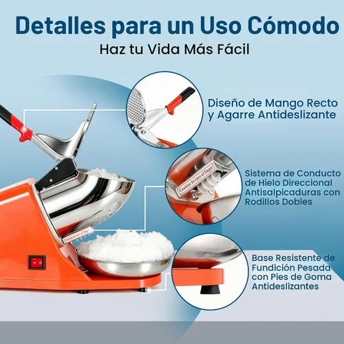 Vista 3 de Máquina para picar hielo F2C, 300 watts, para preparar raspados, 143 libras, Anaranjado