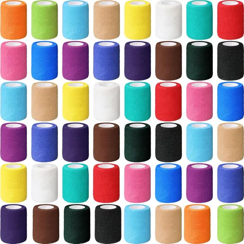 Vista 8 de Treela - Paquete de 64 vendajes autoadhesivos de 2 pulgadas x 5 yardas, colores surtidos Cohesive Flexible Wrap for Wrist Ankle Fingers