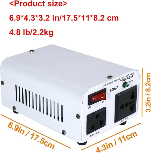 Vista 7 de Yinleader 500W 110V a 220V Convertidor de Voltaje Transformador Paso Arriba Blanco