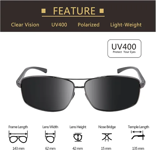 Vista 3 de MOFLYOM Polarized Sunglasses for Men Driving Fishing Mens Sunglasses Rectangular Metal Frame
