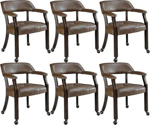 Vista 57 de LEEMTORIG Juego de 2 sillas de comedor con ruedas y brazo, sillas de comedor grandes con ruedas, silla de mesa de póquer de madera maciza, 26